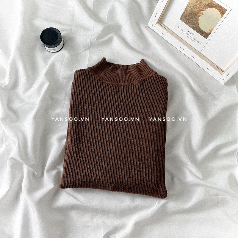 Áo len tăm cổ 3 phân tay dài , áo len body trơn basic phong cách Hàn Quốc , len Quảng Châu by YANSOO