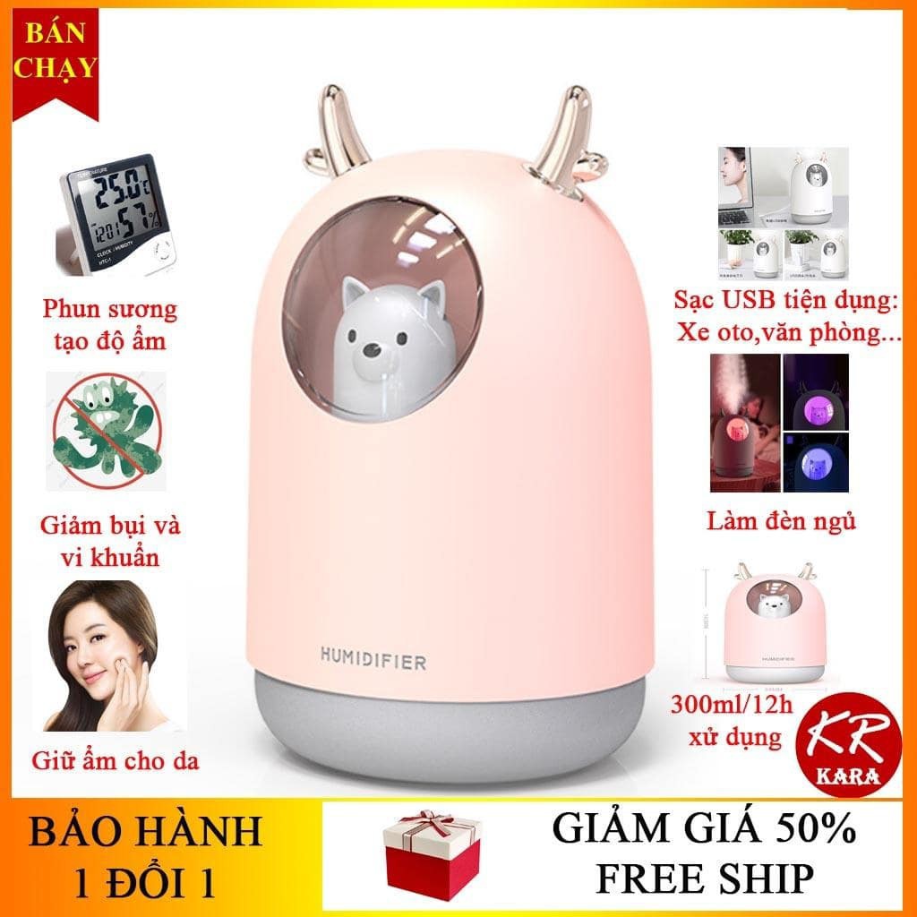 Máy Xông Tinh Dầu Mini - hình gấu HUMIDIFIER dễ thương, làn khói nước nhẹ nhàng, tự động ngắt khi hết nước, máy chạy êm