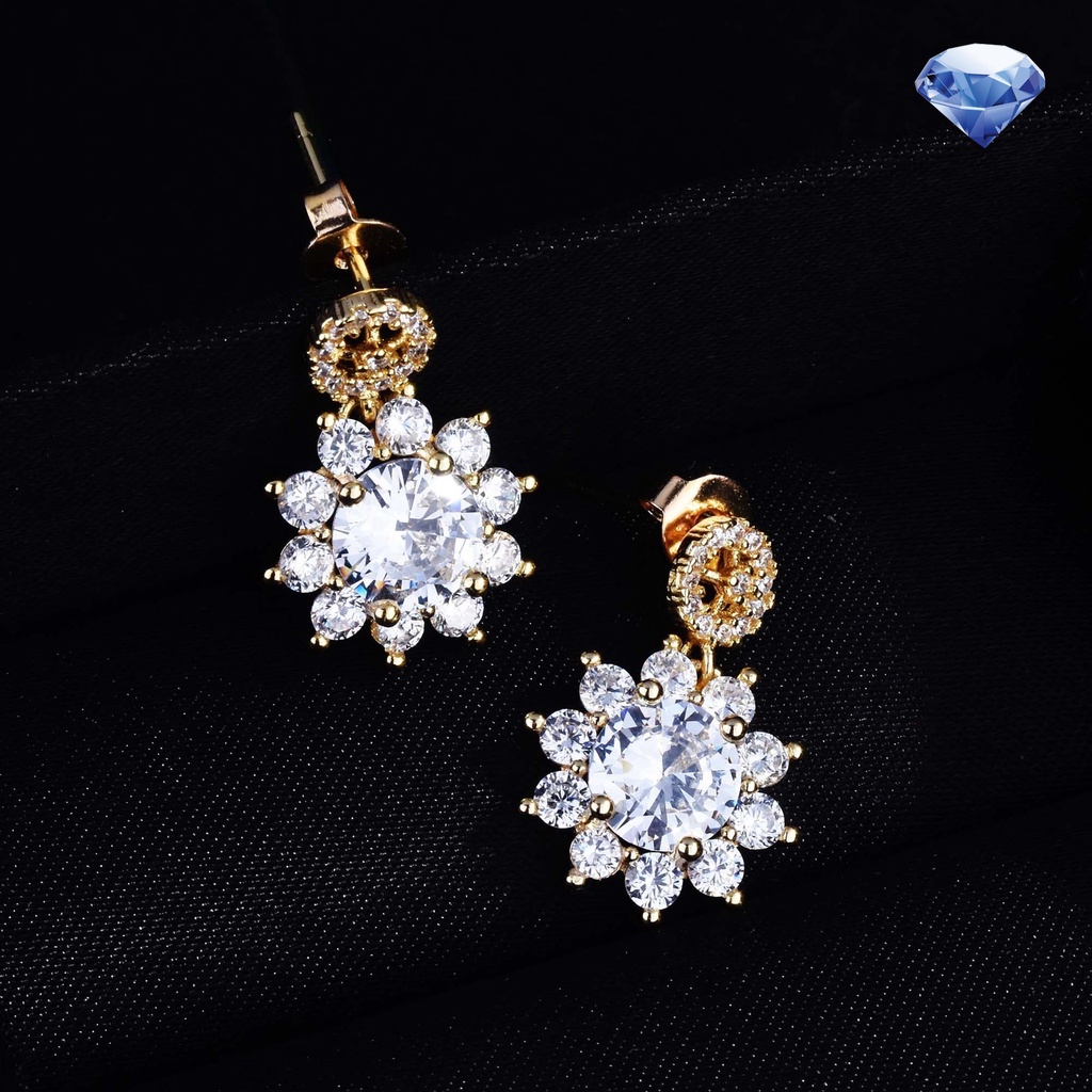 Bộ Vòng cổ + Bông Tai Mạ Bạc S925 Hình Hoa Hướng Dương Lấp Lánh Sang Trọng