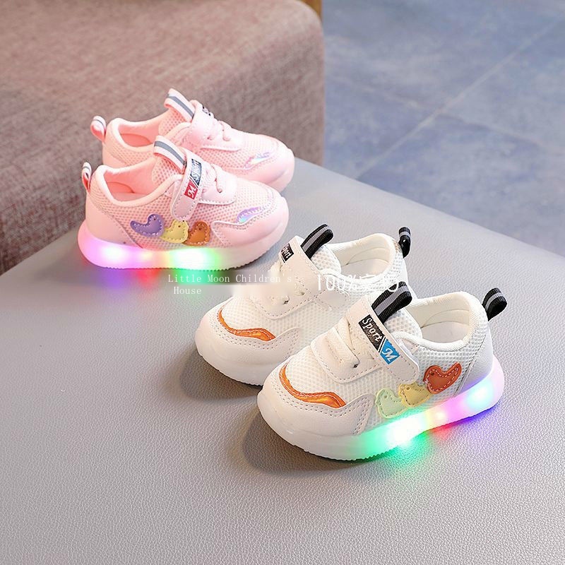 Giày Sneaker Đế Mềm Phối Lưới Có Đèn Led Dành Cho Bé 0-1-2 Tuổi/3 Tuổi