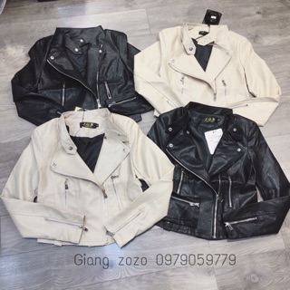 Áo khoác da cổ vest bấm cổ