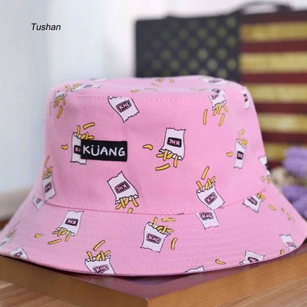 [TS]Women Banana Chips Double Side Folding Fisherman Sun Hat Outdoor Bucket Cap