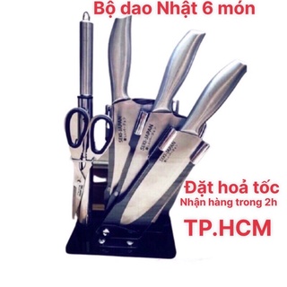 Bộ dao nhật inox 6 món nhà bếp cao cấp kèm khay đựng (loại 1 có chữ trên lưỡi)
