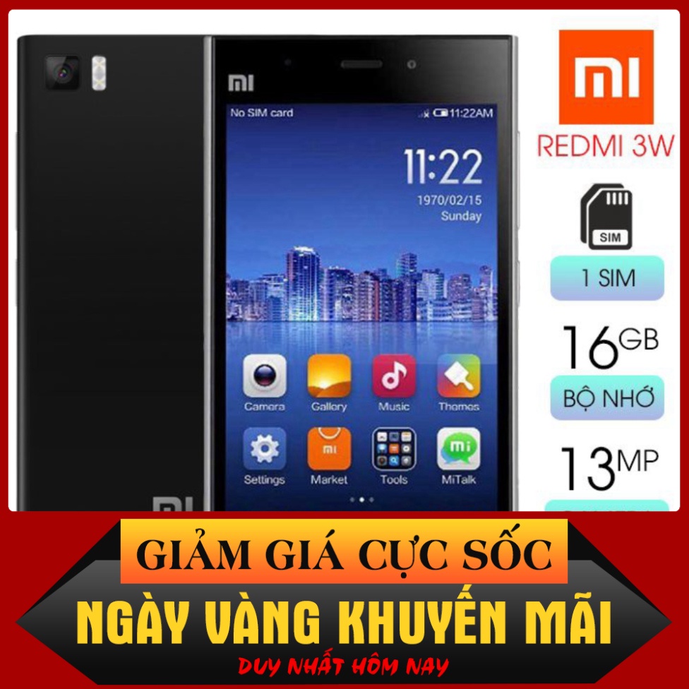 GIÁ CỰC SỐC Điện Thoại Xiaomi 3W Cảm Ứng 5inch Ram 2G Bộ Nhớ 16G Androi 6.0.1 Tải Game Ứng Dụng Thoải Mái $$$$