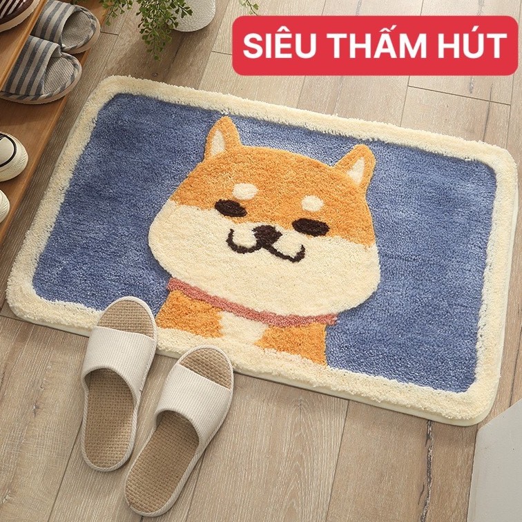 THẢM TRẢI SÀN HÌNH CHÓ SHIBA VUI NHỘN SIÊU THẤM HÚT - THẢM CHÙI CHÂN NHÀ TẮM LÔNG MỀM CÓ ĐẾ CHỐNG TRƯỢT TỐT