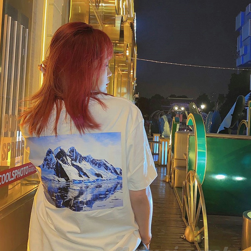FOG FEAR OF GOD Double Line Short Sleeve ESSENTIALS High Street Tide Glacier Snow Mountain Print Photo T-Shirt