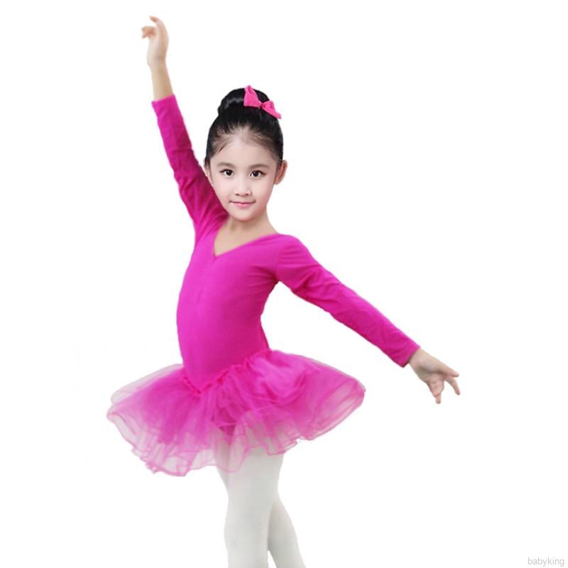 Bộ áo liền quần dài tay cho bé gái tập múa ba-lê