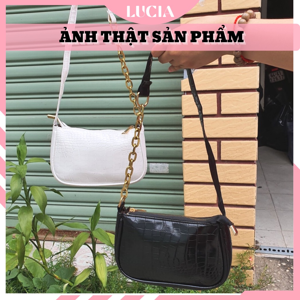 Túi kẹp nách dây xích túi xách nữ đeo vai đeo chéo cầm tay da vân cá sấu size 18cm LUCIA STORE TXN38