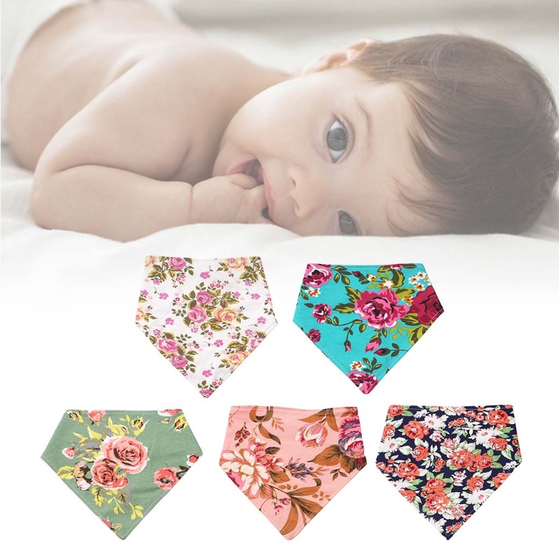 Yếm Ăn Cotton Mềm Mại Hình Tam Giác In Hoa Dành Cho Bé