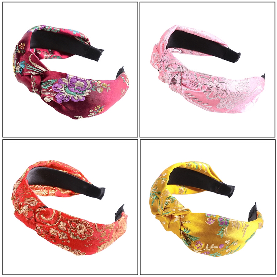 Retro Embroidery Headband Women Chinese Style Knot Wide-brimmed Stain Hairband Female Headwear