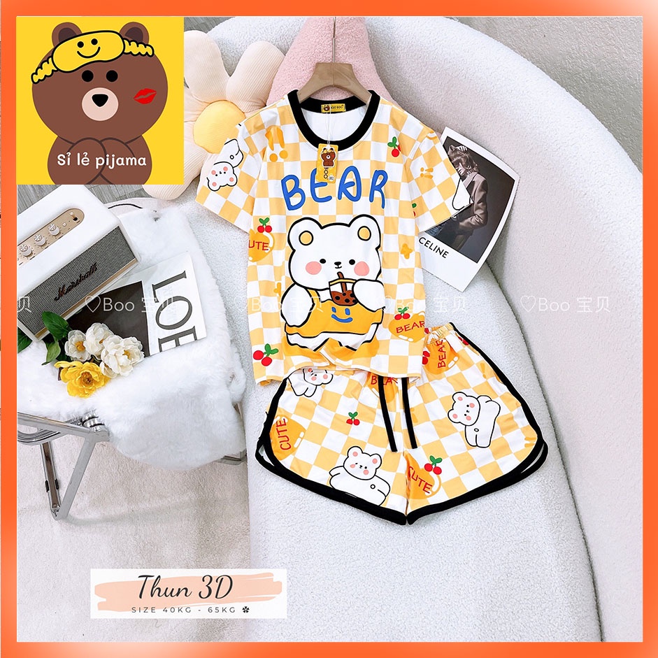 Đồ Bộ Pijama Thun Lạnh 3D Cao Cấp Tay Ngắn Quần Đùi Họa Tiết Hoạt Hình Dễ Thương P5