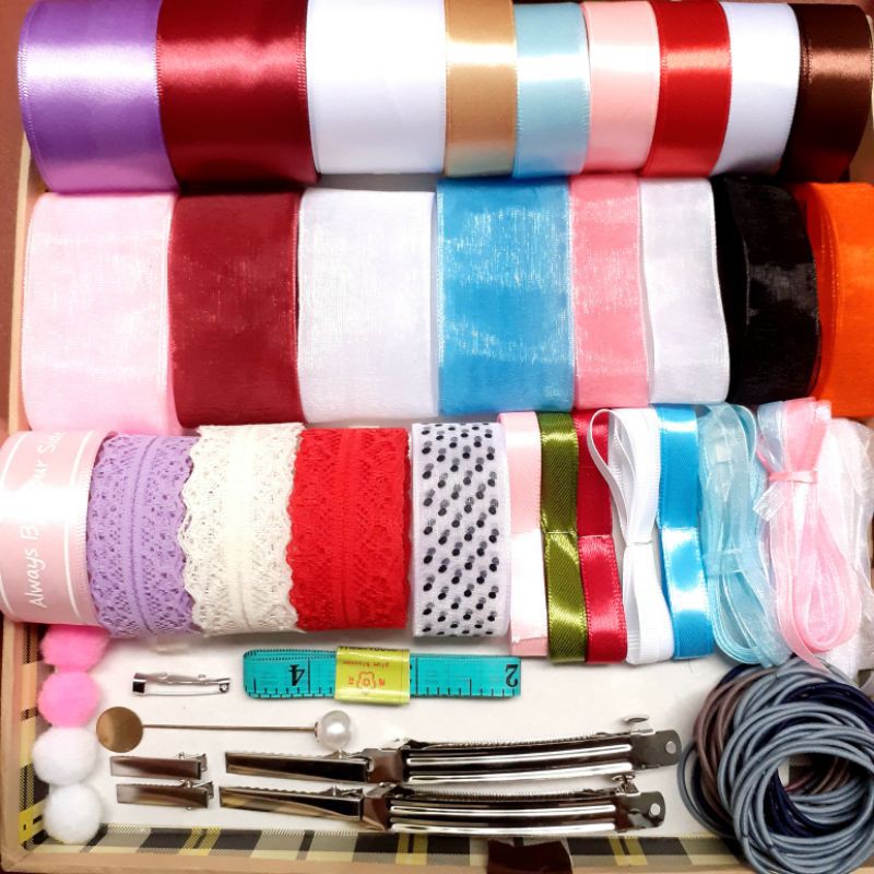 Set ruy băng ren, voan, lụa nguyên liệu làm handmade: Kẹp tóc, cài tóc, ghim cài áo, dây buộc tóc, dây cột tóc🍒