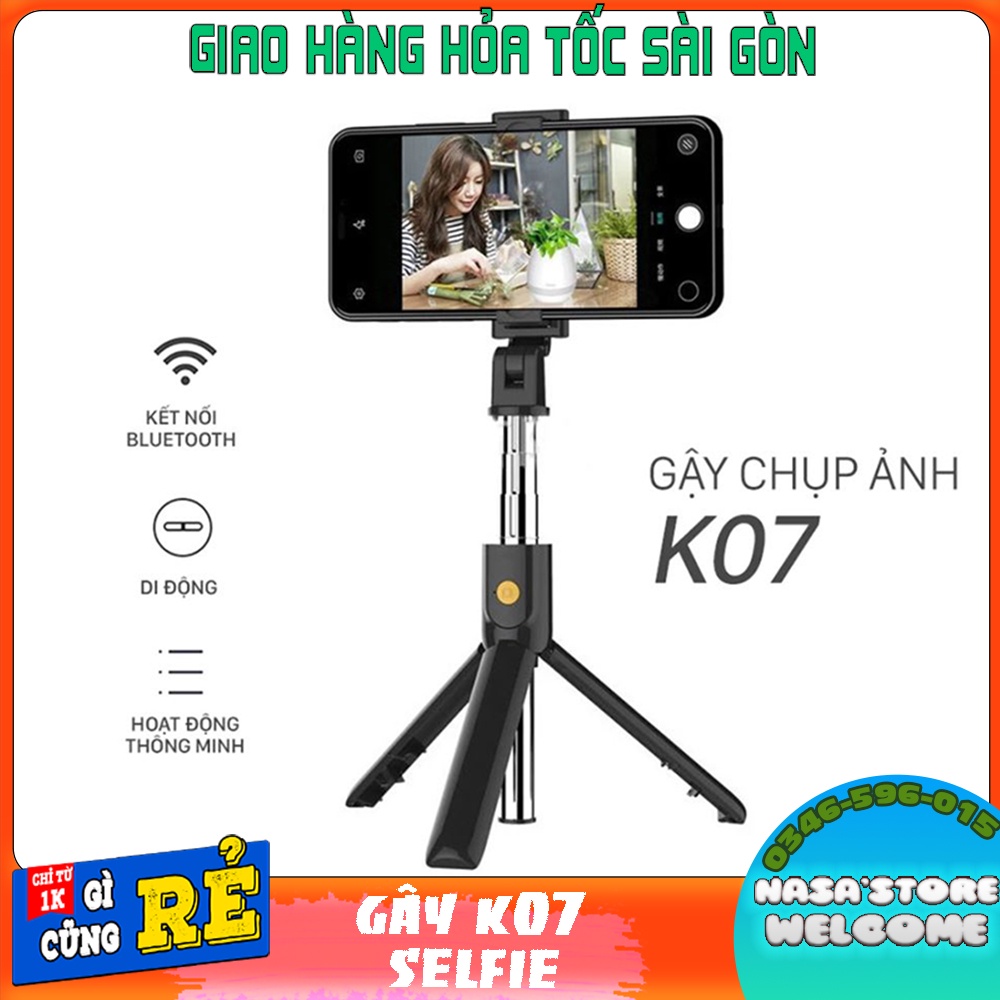 Gậy selfie chụp ảnh 3 chân tripod tự sướng bluetooth K07 tích hợp remote