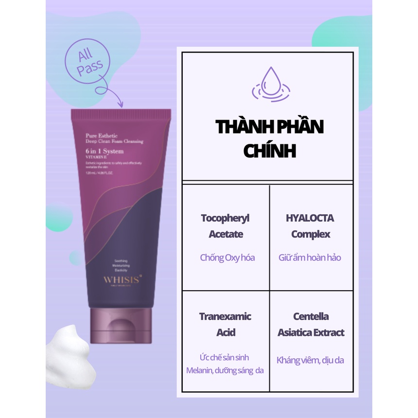 Sữa rửa mặt Vitamin E làm sạch sâu giúp da trắng sáng WHISIS Pure Esthetic Deep Clean Foam Cleansing | BigBuy360 - bigbuy360.vn