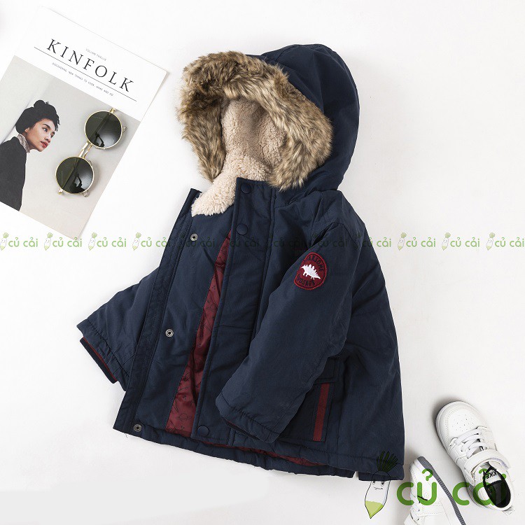 Áo Khoác bé trai, Áo Parka Bé Trai Logo Dinosaur dư xịn cho bé - Navy  AKTD03