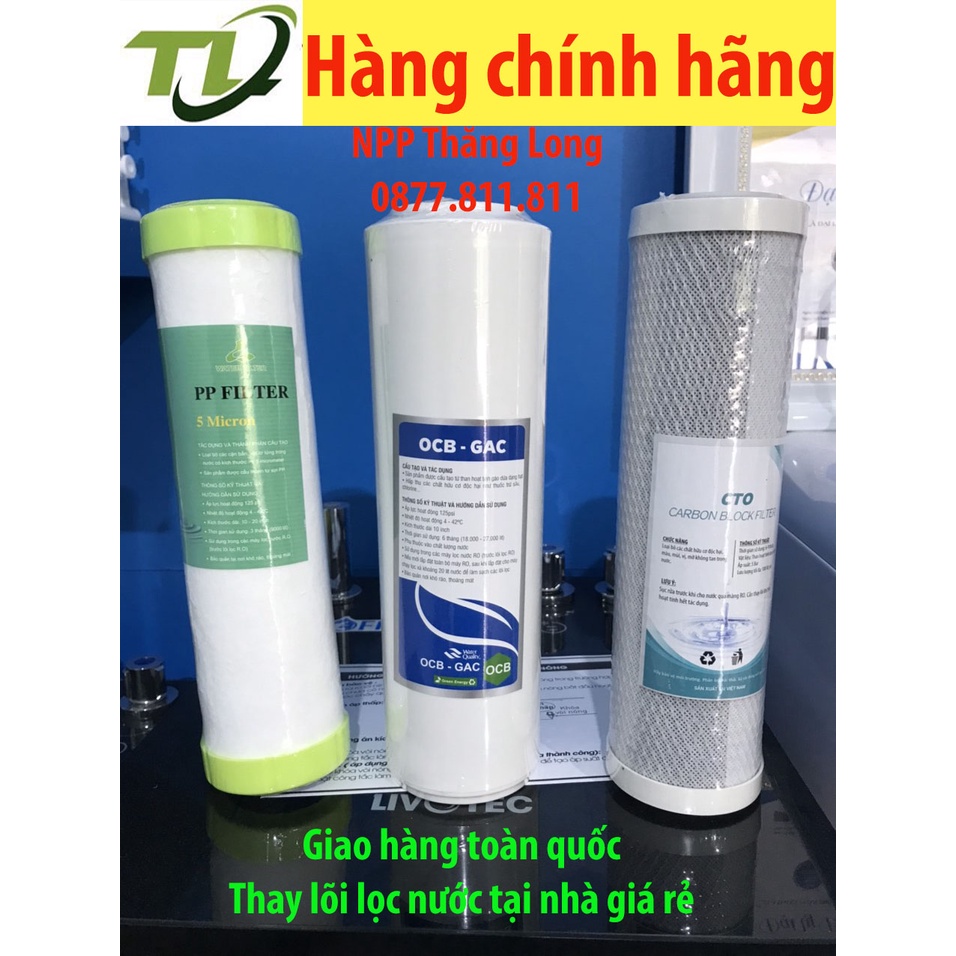 Bộ lõi lọc thô 1, 2, 3 dành cho các loại máy lọc nước RO lõi 1 đầu bịt lõi 3 than hoạt tính