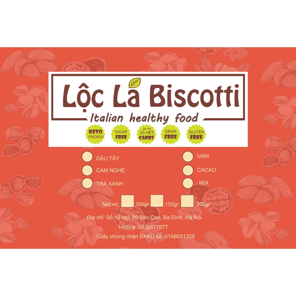 100gr Biscotti Lộc Lá Healthy vị Ca Cao ,7 loại ngũ cốc không đường, không chất bảo quản, 100% từ lúa mạch nguyên cám