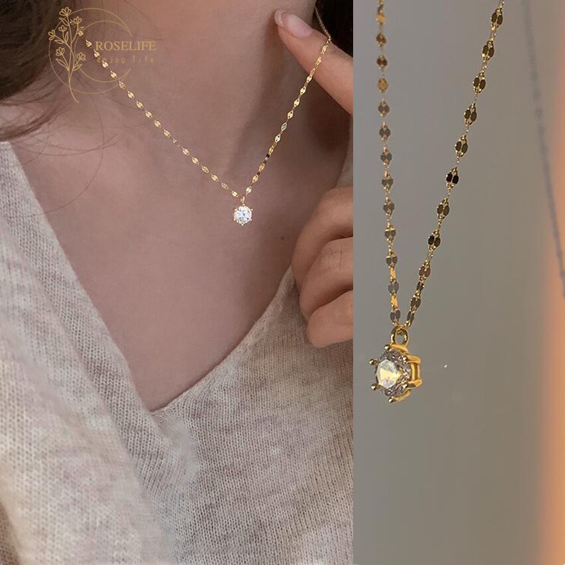Vòng cổ Mặt Đá Zircon Đơn Giản Cổ Điển Cho Nữ