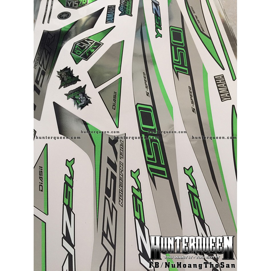 Tem Exciter 150. Tem rời CROM Y15ZR đơn giản, chỉ xanh lá, dán xe đen. Xe màu khác vui lòng inbox