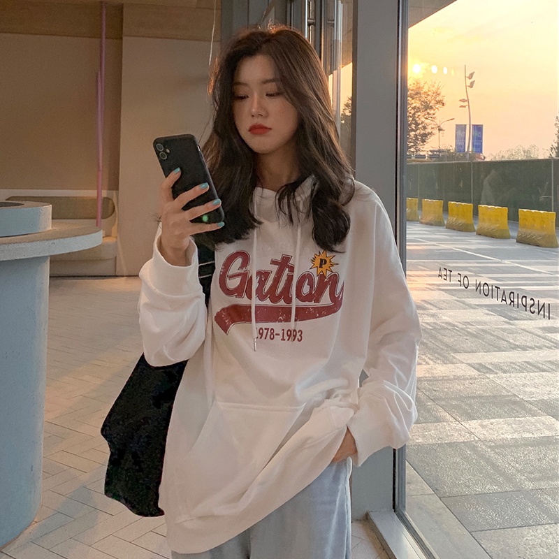 SUXI Áo Hoodie Tay Dài Dáng Rộng In Hình Cá Tính Phong Cách Hàn Quốc Cho Nữ