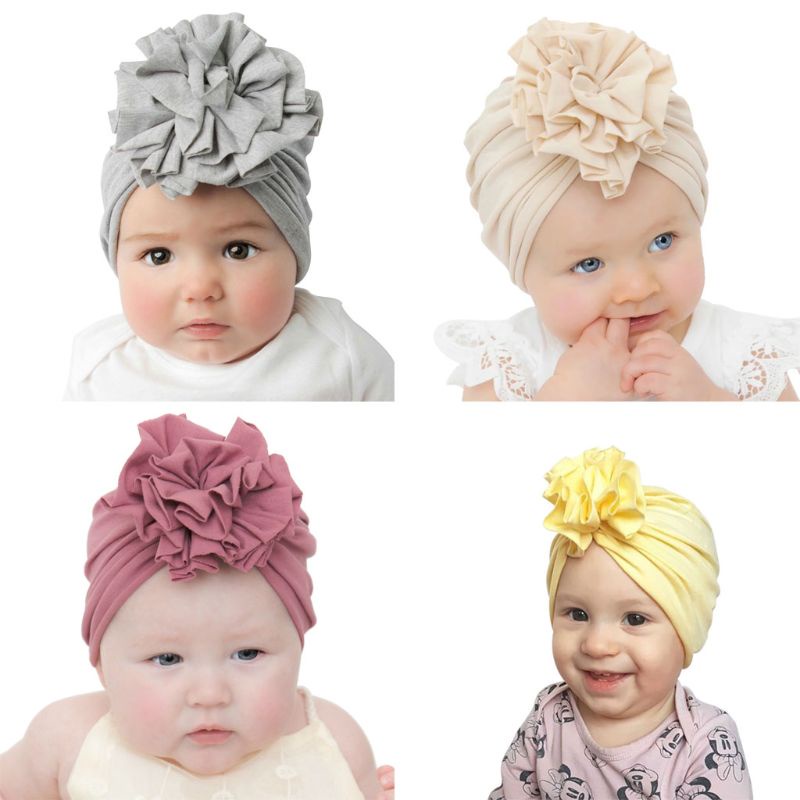 Mũ Trùm Đầu Vải Cotton Co Giãn Đính Hoa Thời Trang 2020 Cho Bé Gái Sơ Sinh