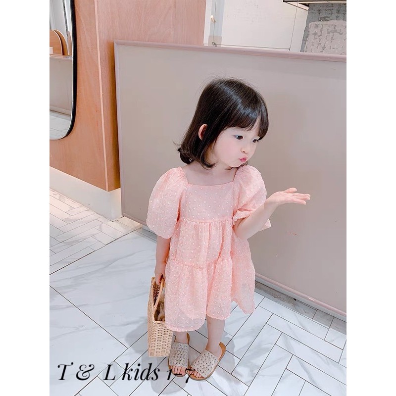 Đầm voan nổi tay bồng xịn xò cho bé - Hàng cao cấp