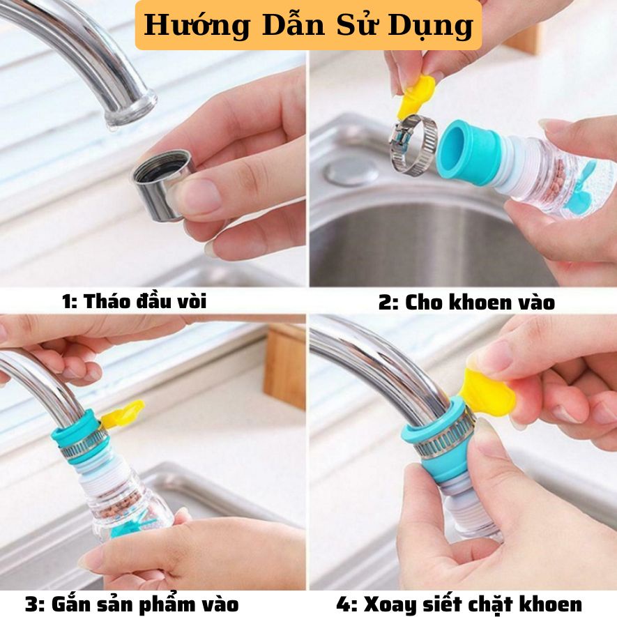 Đầu vòi lọc nước tăng áp xoay 360 độ có thể kéo dài ra điều chỉnh dòng nước rửa chén bát có sẵn khóa lắp Dimino