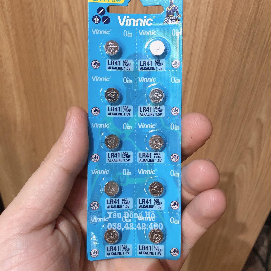 Vỉ 10 viên pin cúc áo đồng hồ Vinnic AG3 LR41H L736F 392A chính hãng