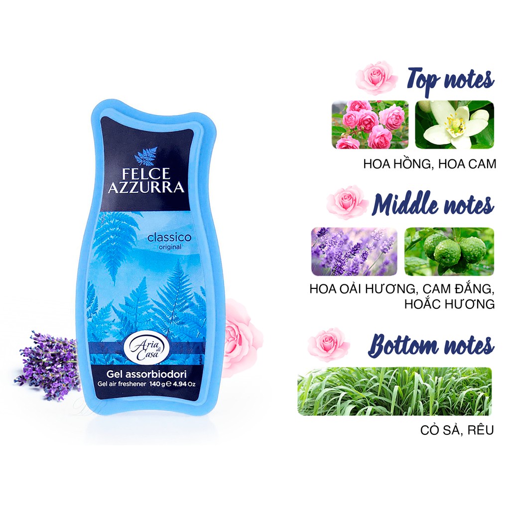Sáp thơm phòng hương nước hoa Ý Felce Azzurra hộp 140g, hương xạ hương trắng, mẫu đơn, oải hương, cỏ sả
