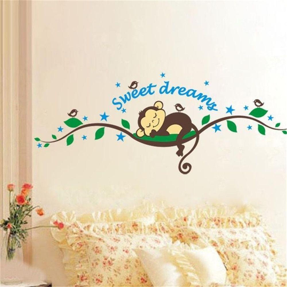Sticker Dán Tường Họa Tiết Hình Con Khỉ Và Những Chú Chim Dùng Trong Trang Trí Phòng Cho Trẻ Nhỏ