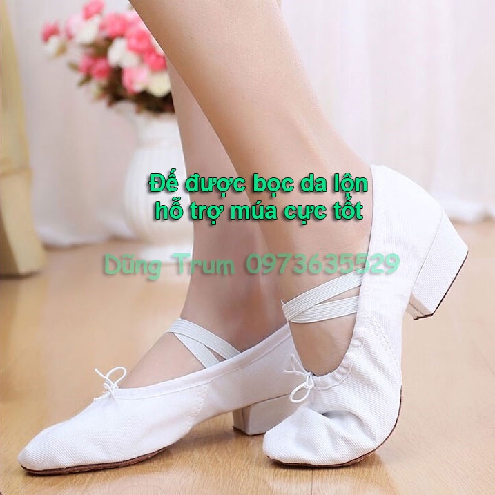 Giày múa bale cao gót 3cm bọc da lộn cực êm ái và bền