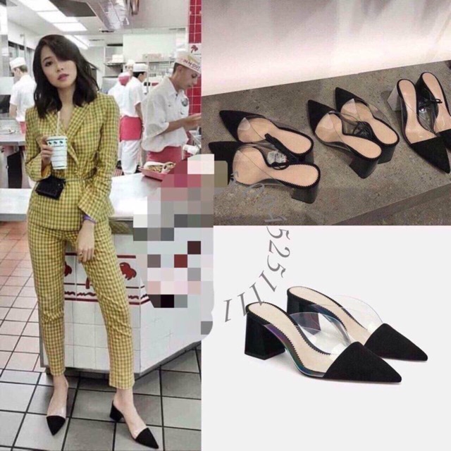 Guốc trong bọc mũi nhọn gót vuông 5p
