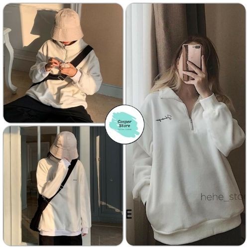 Áo Nỉ Nữ Cổ Cao Chữ Nhỏ ⚡ Casper.Store | FREESHIP | ⚡ Áo cổ khóa mùa đông dài tay form rộng HOT TREND