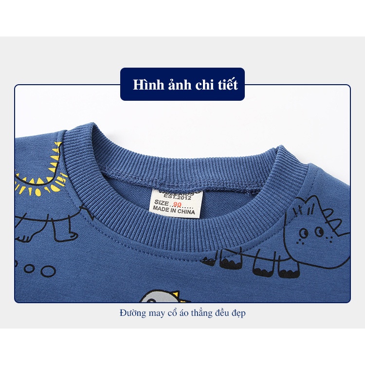 Bộ nỉ bé trai WELLKIDS dài tay cho bé họa tiết khủng long hàng xuất Âu Mỹ