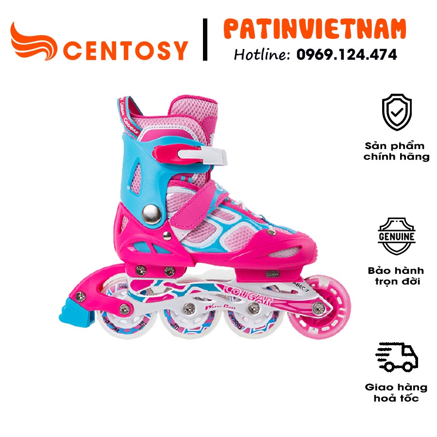 COMBO Giày patin trẻ em Cougar 835LSG + full bảo hộ tay chân và nón/mũ bảo hộ, giày trượt batin chính hãng