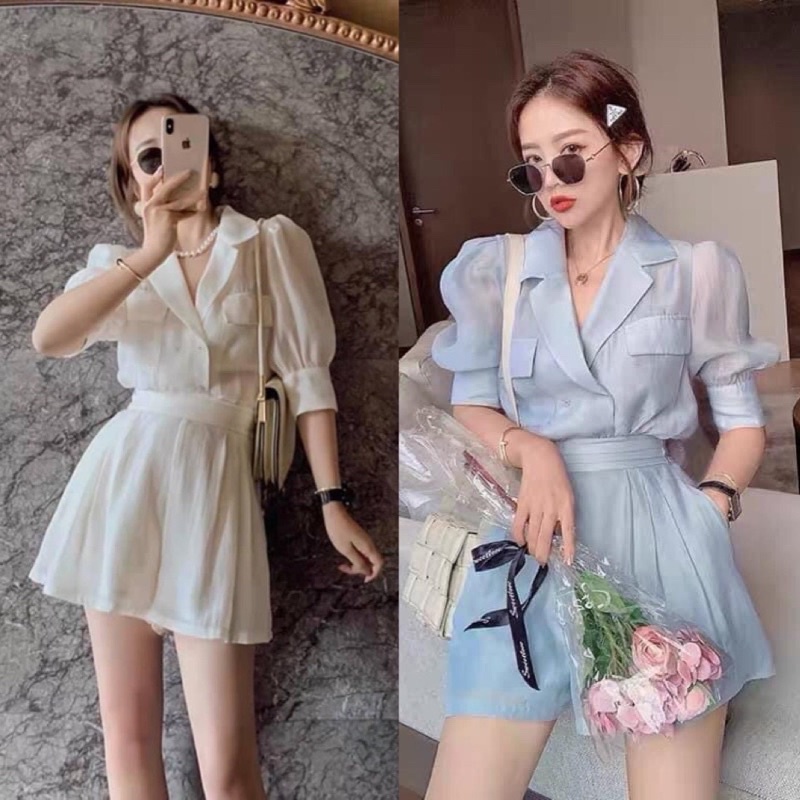 SET ÁO CỔ VEST KÈM QUẦN XẾP LI DỄ THƯƠNG