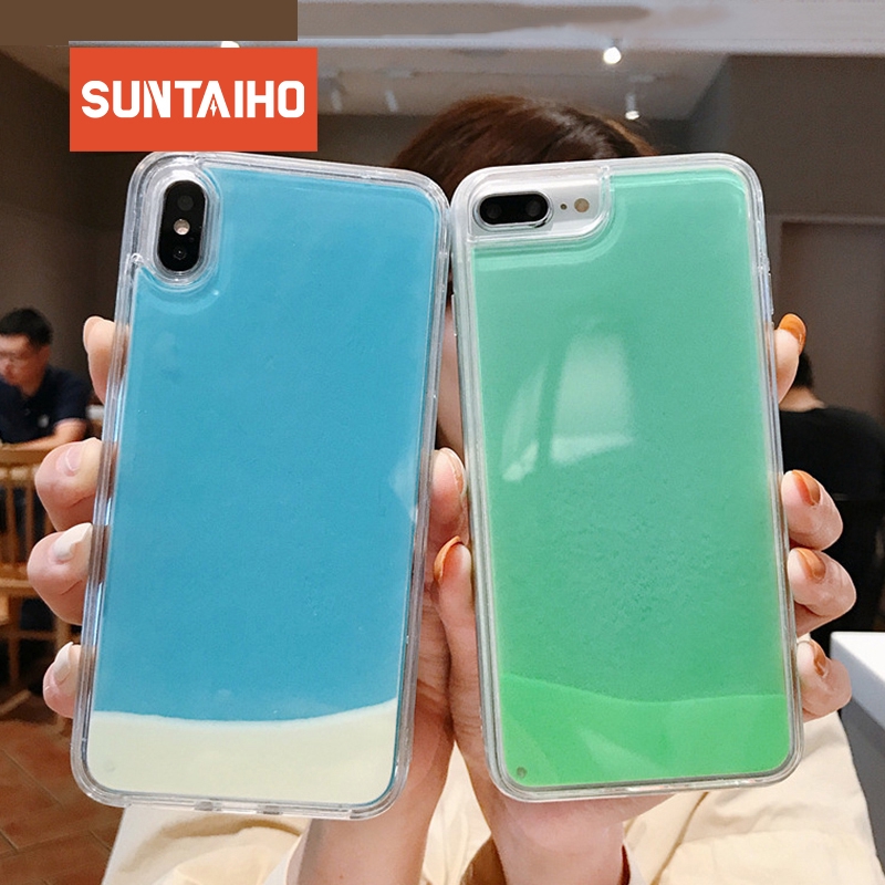 Ốp Điện Thoại Suntaiho Phối Cát Và Dịch Lỏng Phát Quang Neon Dành Cho iPhone 11 Pro Max XR 6s XS Max 7 8 Plus