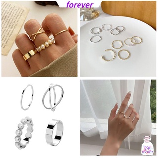 Bộ 5 nhẫn mở đính đá ngọc trai nhân tạo đơn giản có thể điều chỉnh kích cỡ thời trang cho nữ