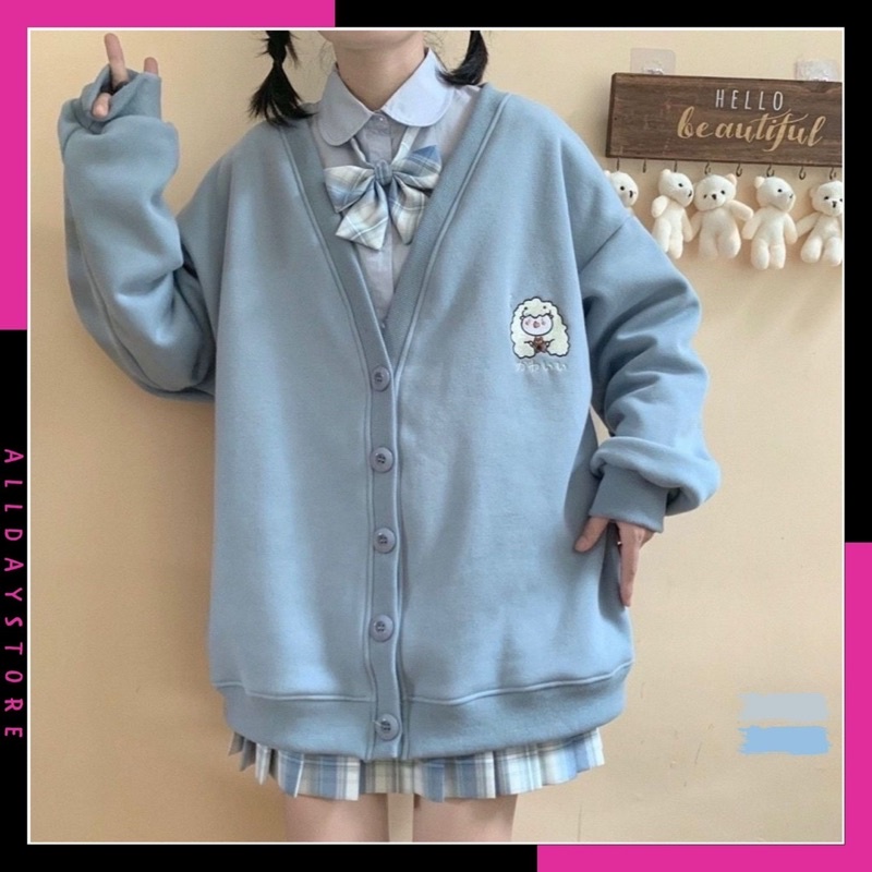Áo khoác cardigan cài khuy, phong cách nữ sinh Nhật Bản