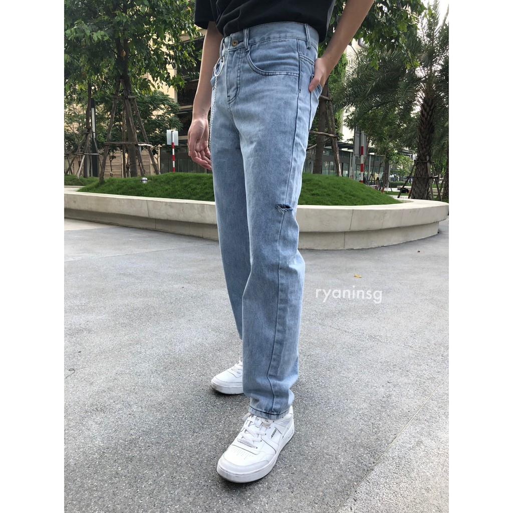 QUẦN JEANS DENIM DÀI ỐNG RỘNG KÈM XÍCH XANH RYAN UNISEX CAO CẤP PHONG CÁCH HÀN QUỐC ĐI HỌC ĐI LÀM