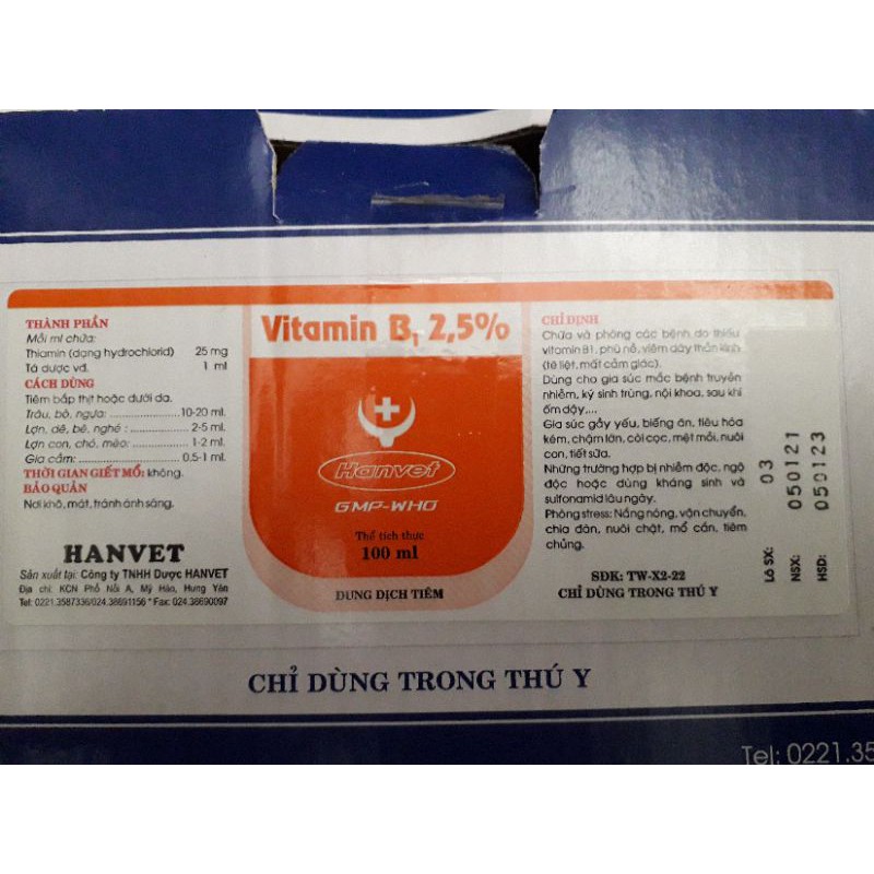 vitamin b1, chai 100ml. bồi dưỡng gia súc gầy yếu