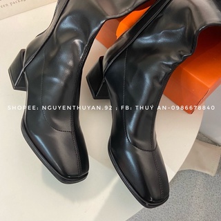 Bốt đùi da gót vuông 5cm⚡️ANDU STORE⚡️[Ảnh thật phía cuối]