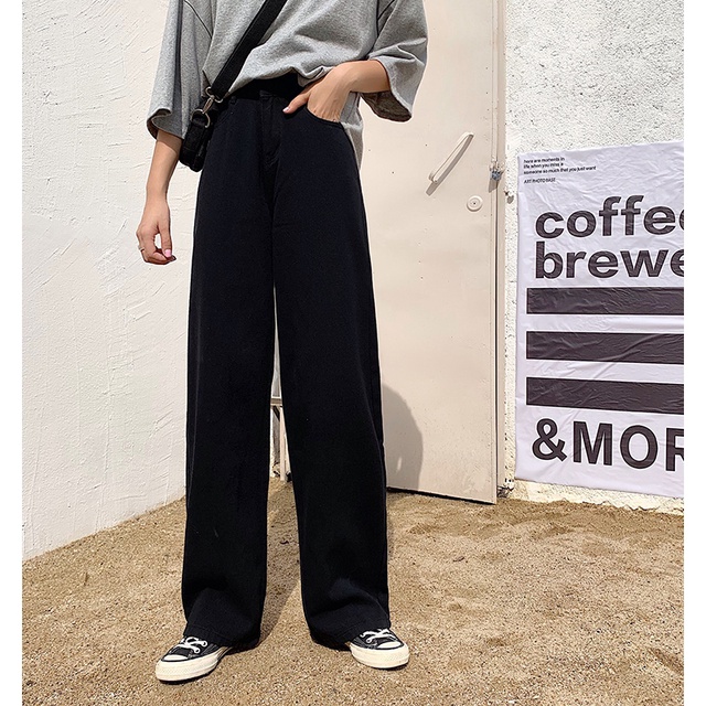 [Bigsize 30-35] Quần Suông Rộng Hắc Dáng, Lưng Cao Qua Rốn, Không Giãn, Dài Quần 105cm