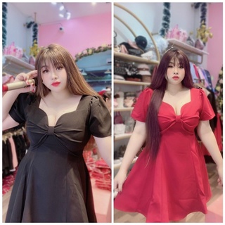 (SHOP nàng béo BIGSIZE 50kg đến 90kg ) đầm nữ màu đỏ cổ nơ cho nàng đi tiệc D60