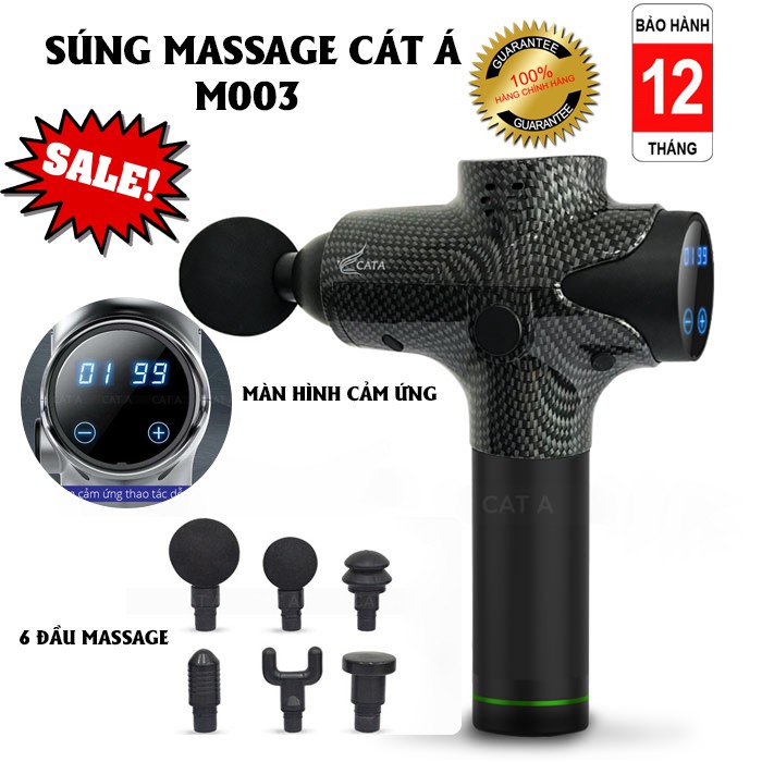 ✨BH 1 NĂM✨Súng massage cầm tay cao cấp EM003 CÁT Á 20 mức độ rung, 6 Đầu Massage,Màn LCD, điều khiển Cảm Ứng 1 chạm