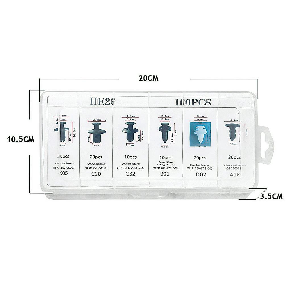 Hộp 100 chốt vít vặn nhựa tiện lợi dành cho các bộ phận trên xe hơi