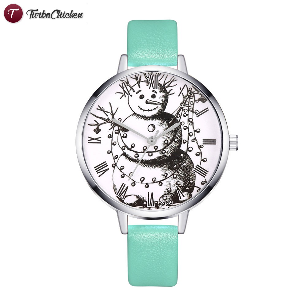 #Đồng hồ đeo tay# Cartoon Snowman Quartz Watches Round Dial Women Watches Faux Leather Strap Watch