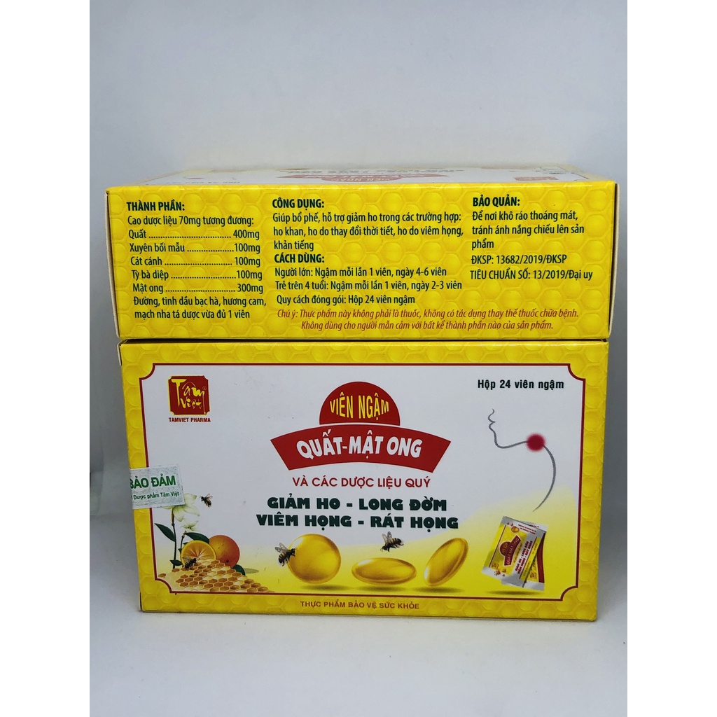 Viên ngậm QUẤT MẬT ONG hộp 24 viên - Giảm ho, long đờm, giảm viêm họng, rát họng