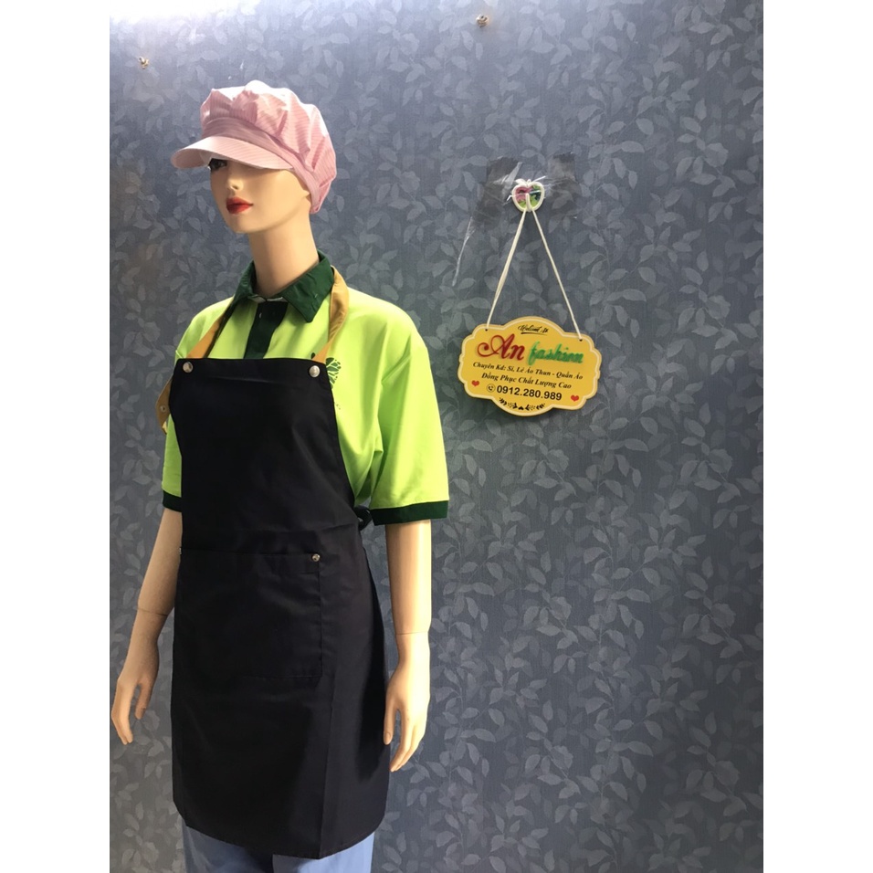 Tạp dề mắc 3 nút màu đen, Tạp dề đồng phục quán cafe, làm bếp, gia đình - Hình chụp thật