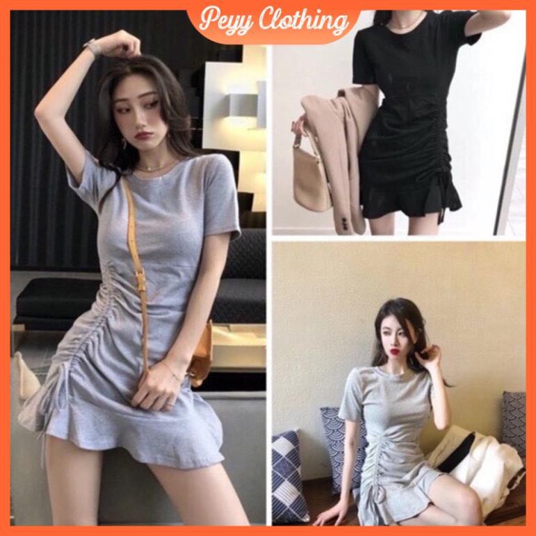 Đầm body rút dây chất thun kiểu tay ngắn đuôi cá ulzzang Hàn Quốc V15 - Peyy Clothing Đẹp ྇ ྇ tt